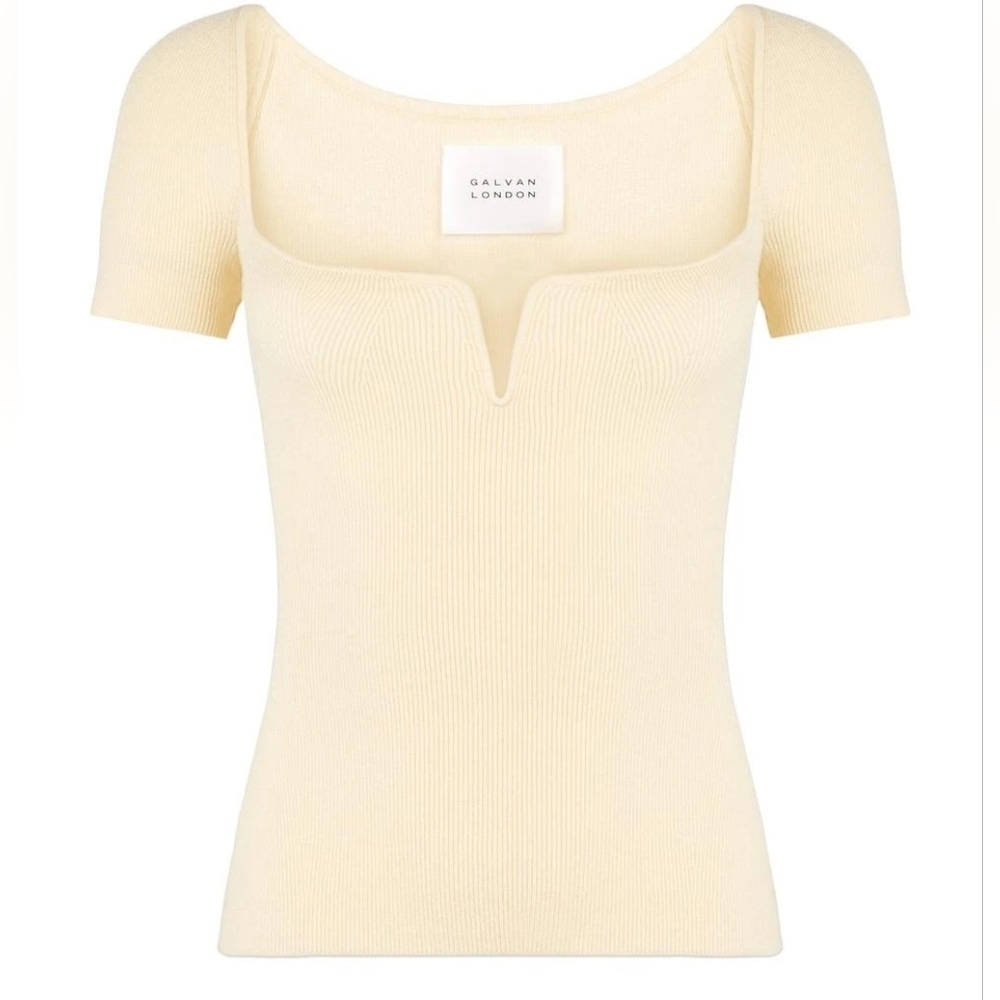 Galvan London Gaia Ribbed Knit Cream Top Soft Stretch Blend Size LG